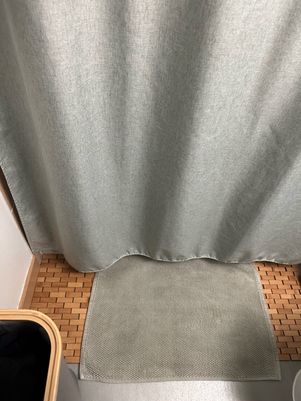 Classic Soft Bath Mat and Shower Curtain Set - Light Sage Gray w/ Silver Hooks